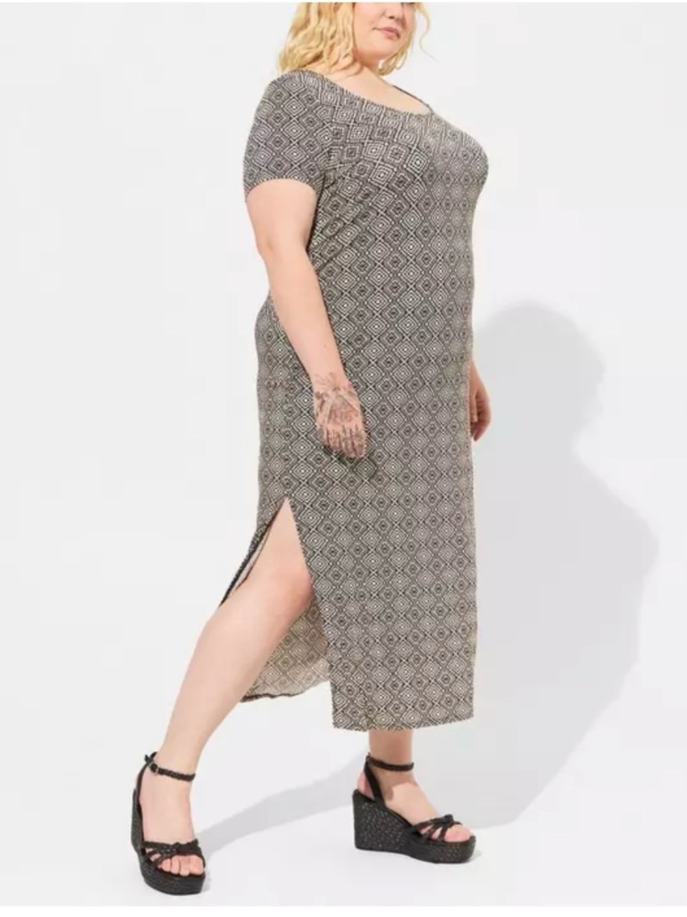 Torrid Brown Geometric Midi Dress